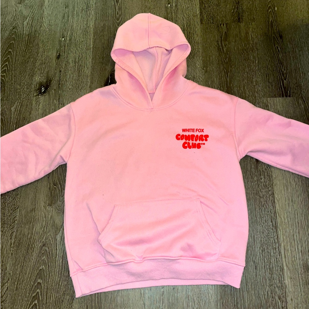 White fox boutique comfort club pink hoodie